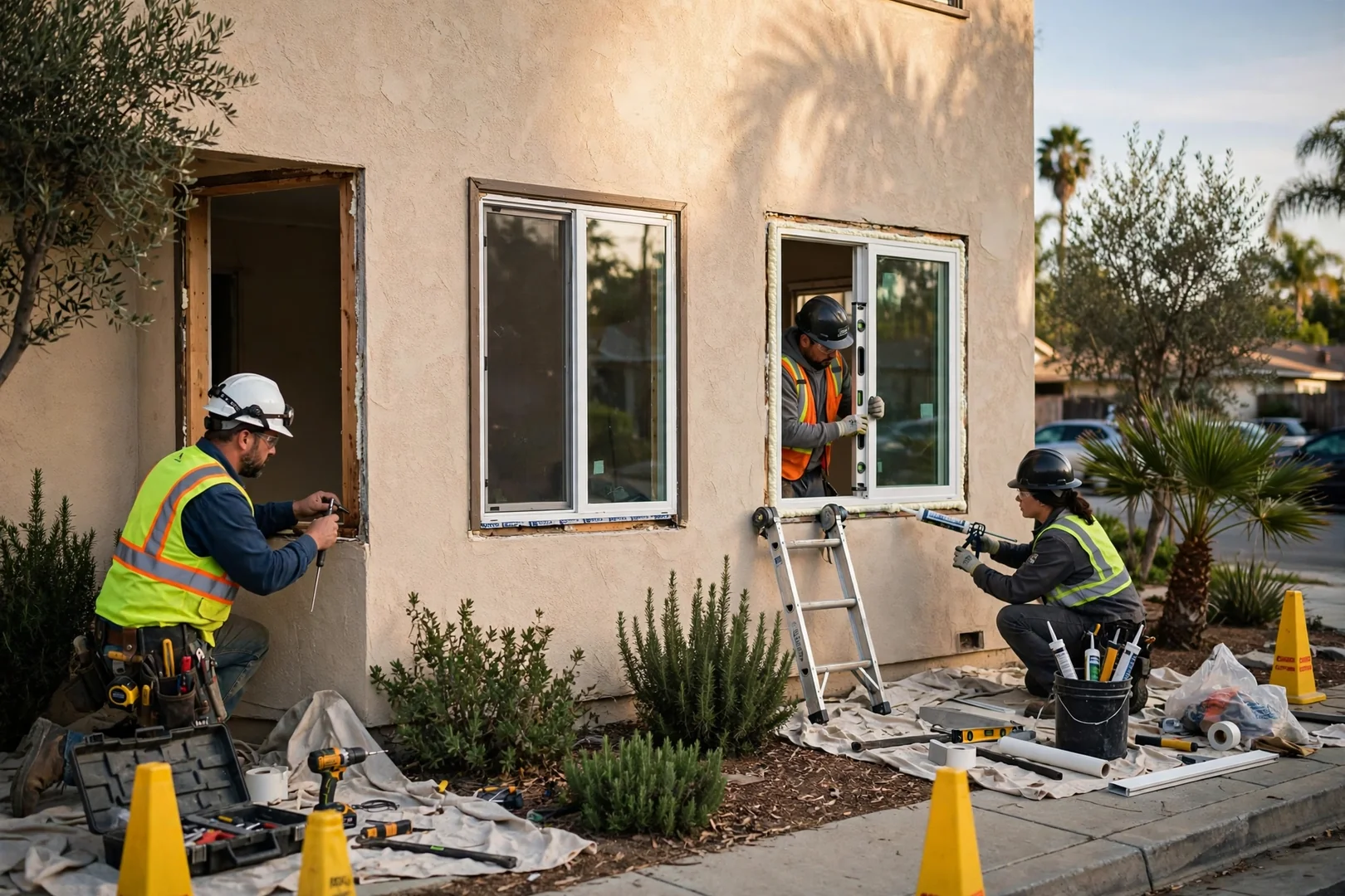 New energy efficient windows across a small multi unit rental building exterior