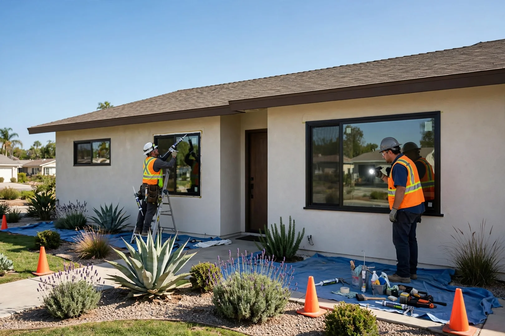 Single-story ranch home in Garden Grove showing newly installed windows across the front elevation